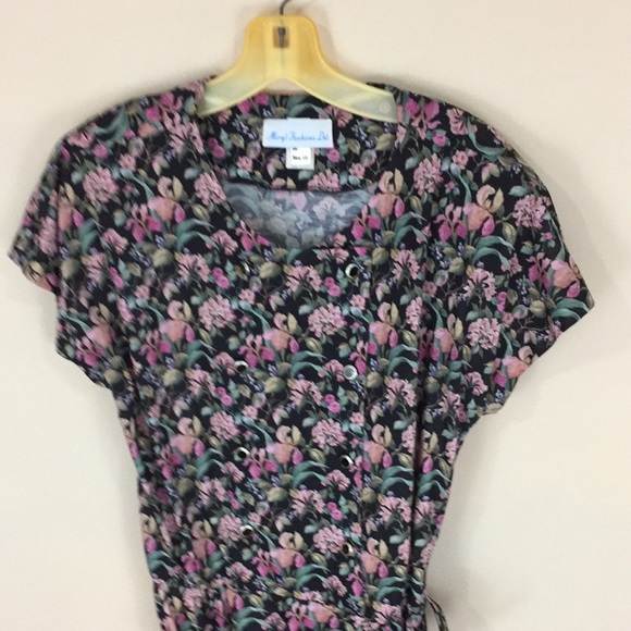 Vintage Meryl Fashions LTD Floral Belted MIDI Dress made in USA Size 10 - Picture 4 of 15